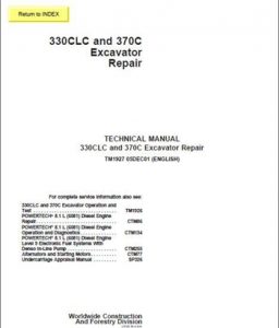 John Deere 330CLC 370C Excavator Repair Technical Manual – John Deere ...