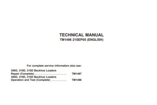 John Deere 300D 310D 315D Backhoe Loader Operation and Test Manual