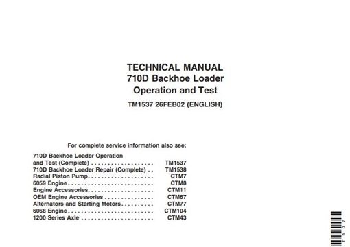 John Deere 710D Backhoe Loader Operation and Test Technical Manual