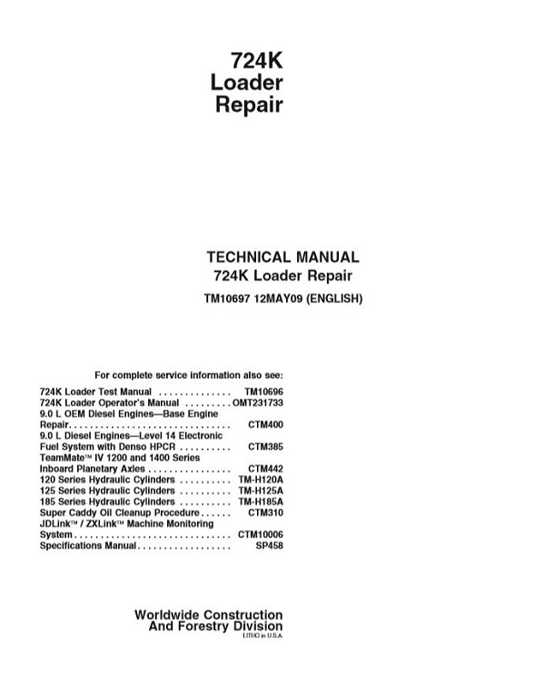 John Deere 724K Loader Repair Technical Manual