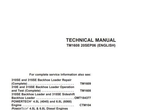 John Deere 310SE 315SE Backhoe Loaders Operation and Test Technical Manual