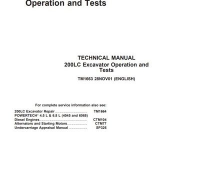 John Deere 200LC Excavator Operation and Tests Technical Manual