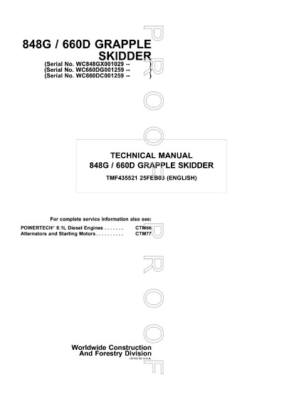 John Deere 848G, 660D Grapple Skidder Technical Manual