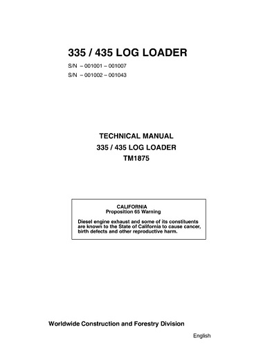 John Deere 335, 435 Log Loader Technical Manual