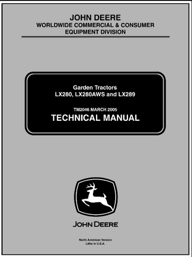 John Deere LX280, LX280AWS, LX289 Garden Tractors Technical Manual