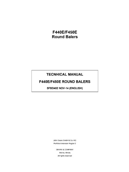 John Deere F440E, F450E Round Balers Technical Manual
