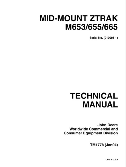 John Deere Mid-Mount ZTrak M653, M655, M665 Technical Manual