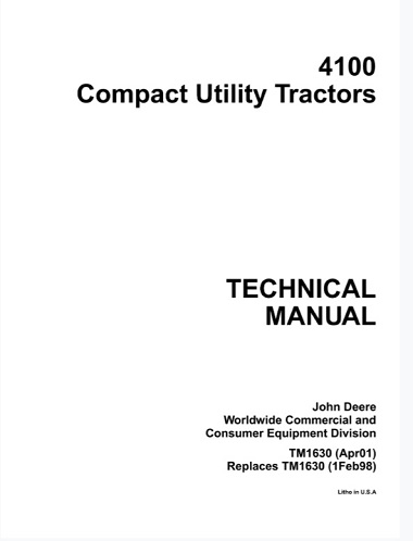 John Deere 4100 Compact Utility Tractors Technical Manual
