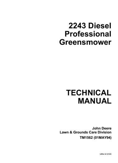 John Deere 2243 Diesel Professional Greensmower Technical Manual