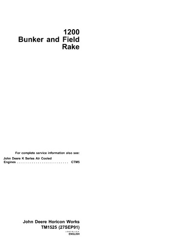 John Deere 1200 Bunker and Field Rake Technical Manual