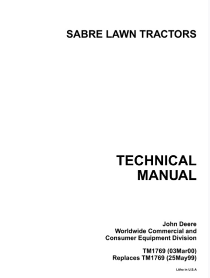 John Deere Sabre Lawn Tractors Technical Manual