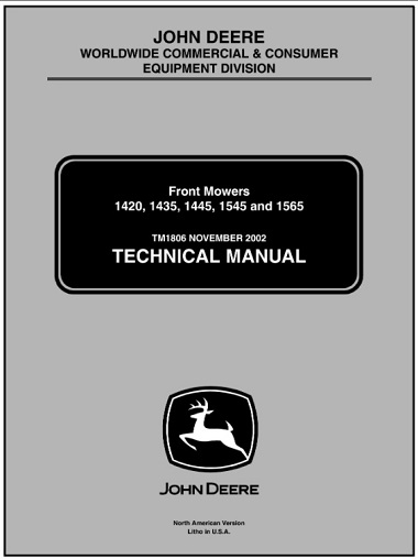 John Deere 1420, 1435, 1445, 1545, 1565 Front Mowers Technical Manual