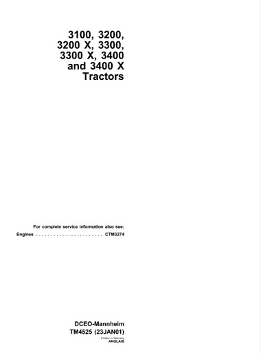 John Deere 3100, 3200, 3200X, 3300, 3300X, 3400, 3400X Tractors Technical Manual