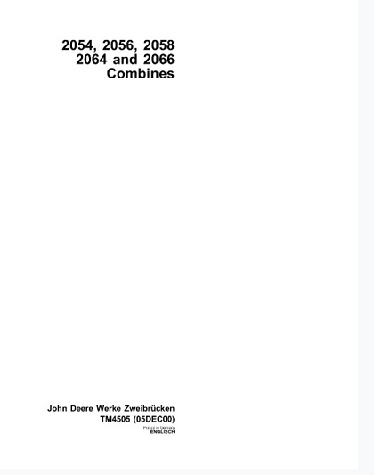 John Deere 2054, 2056, 2058, 2064, 2066 Combines Technical Manual