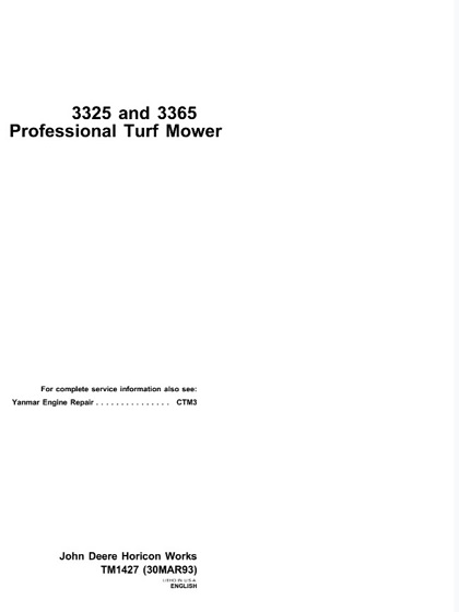 John Deere 3325, 3365 Professional Turf Mower Technical Manual