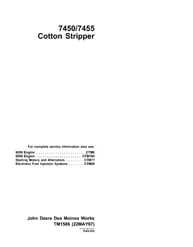John Deere 7450, 7455 Cotton Stripper Technical Manual