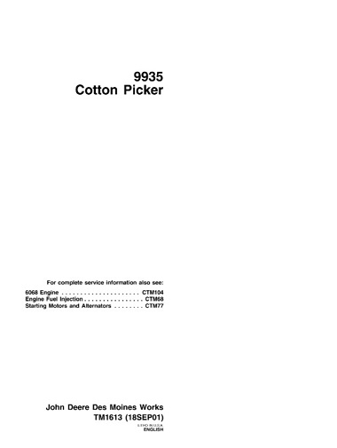 John Deere 9935 Cotton Picker Technical Manual
