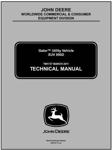 John Deere XUV 850D Gator Utility Vehicle Technical Manual