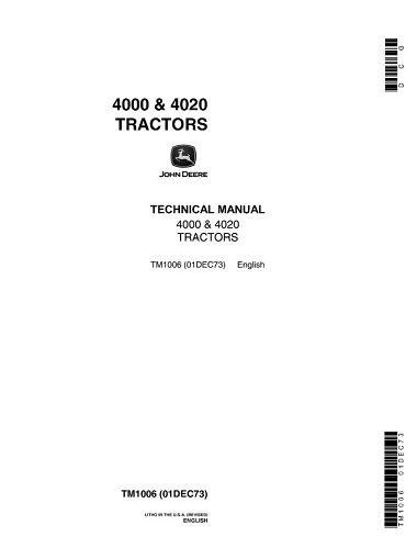 John Deere 4000 4020 Tractor Operators Owners Manual OMR48273 sn 25001 up 