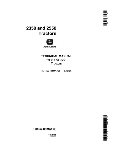 John Deere 2350, 2550 Tractors Technical Manual