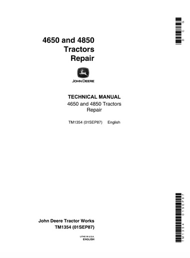 John Deere 4650, 4850 Tractors Repair Technical Manual
