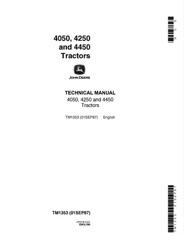 John Deere 4050, 4250, 4450 Tractors Technical Manual