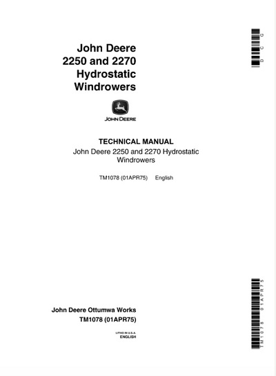John Deere 2250, 2270 Hydrostatic Windrowers Technical Manual