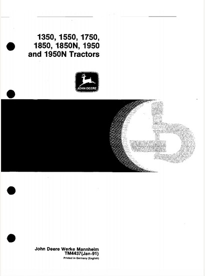 John Deere 1350, 1550, 1750, 1850, 1850N, 1950, 1950N Tractors Technical Manual
