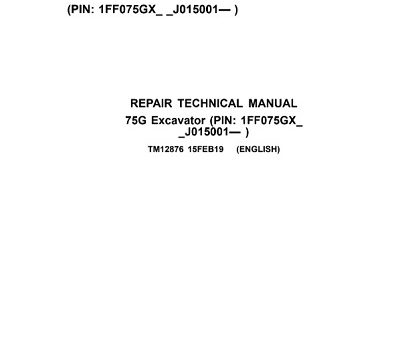 John Deere 75G Excavator Repair Technical Manual