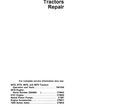 John Deere 8570, 8770, 8870, 8970 Tractors Repair Technical Manual