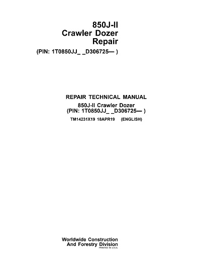 John Deere 850J-II Crawler Dozer Repair Technical Manual