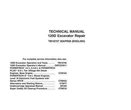 John Deere 120D Excavator Technical Manual