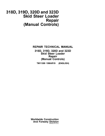 John Deere 318D, 319D, 320D and 323D Skid Steer Loader Repair Technical Manual