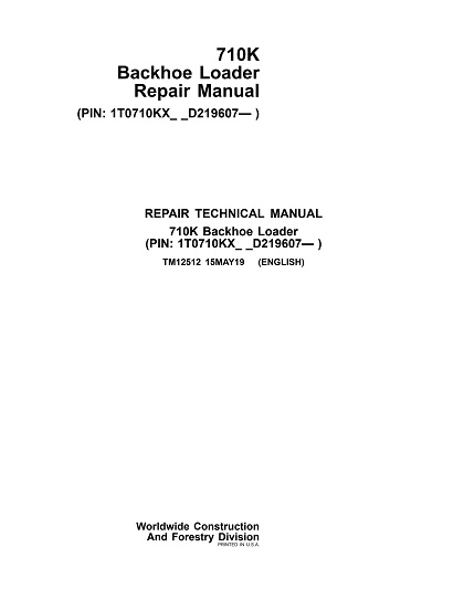 John Deere 710K Backhoe Loader Repair Technical Manual