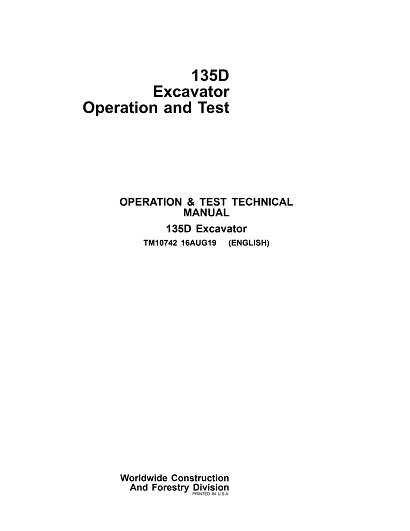 John Deere 135D Excavator Operation and Test Technical Manual
