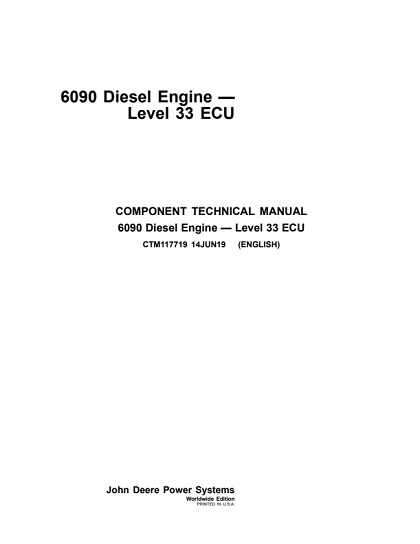 John Deere 6090 Diesel Engine Level 33 Ecu Component Technical Manual
