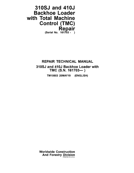 John Deere 310SJ, 410J Backhoe Loader (TMC) Repair Technical Manual