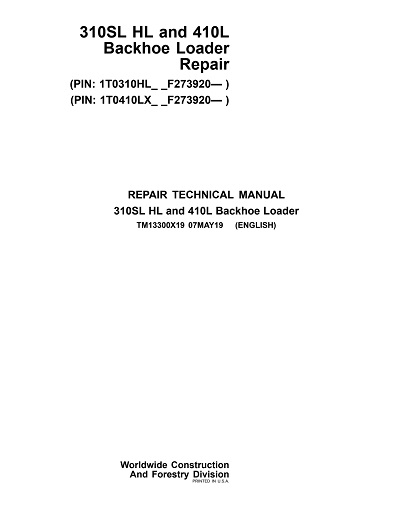 John Deere 310SL HL and 410L Backhoe Loader Technical Manual