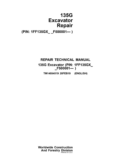 John Deere 135G Excavator Repair Technical Manual