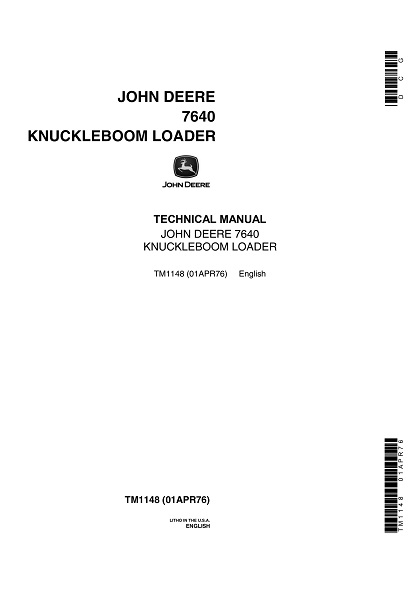 John Deere 7640 Knuckleboom Loader Technical Manual
