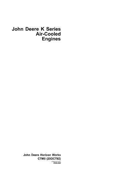 John Deere K Series Air-Cooled Engines Technical Manual CTM5