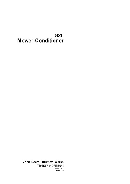 John Deere 820 Mower Conditioner Technical Manual