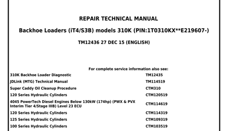 John Deere 310K Backhoe Loader Repair Technical Manual