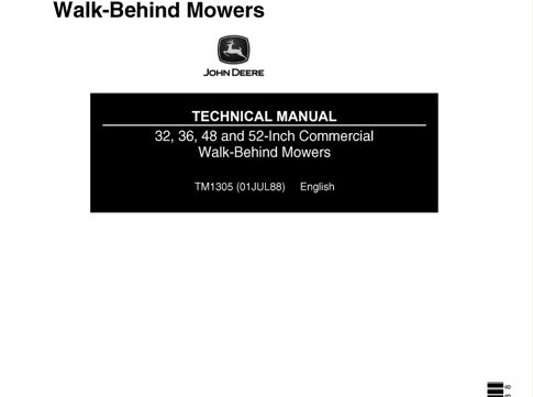 John Deere 32, 36, 48, 52-Inch Commercial Walk-Behind Mowers Technical Manual